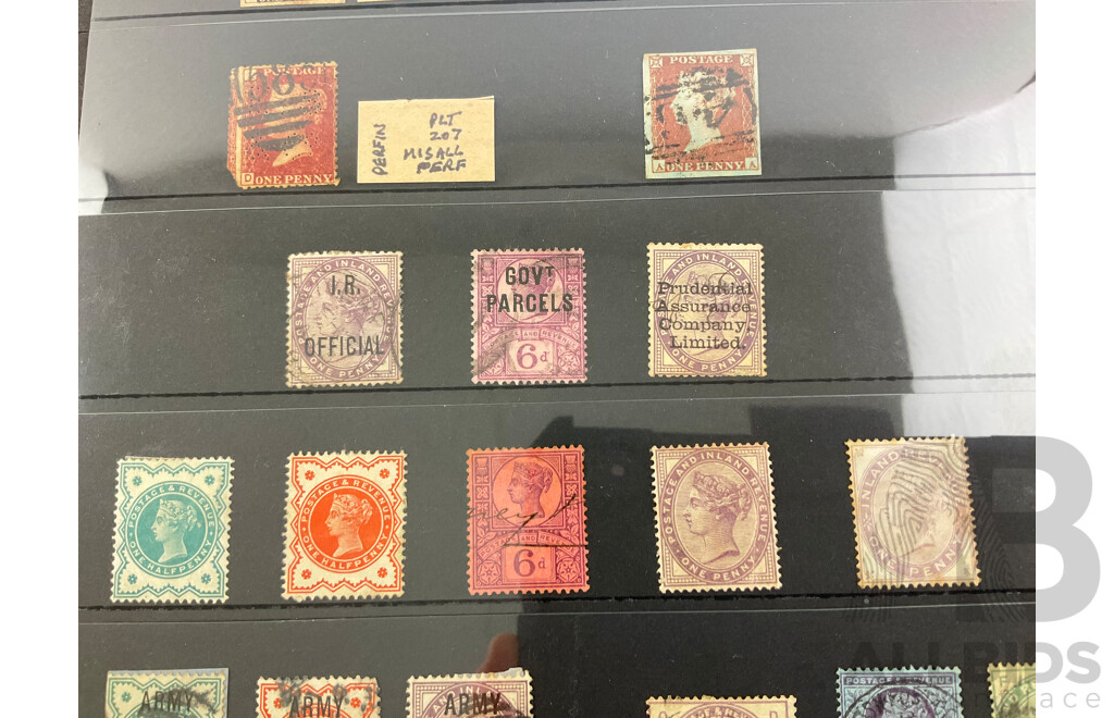 Collection of Great Britain 1840's Stamps Including Penny Black, Reds, Blue Pair, Maltese Cross, Overprints, I.R Officials, Army Officials, Levant Issues, QV Mints and Perfins