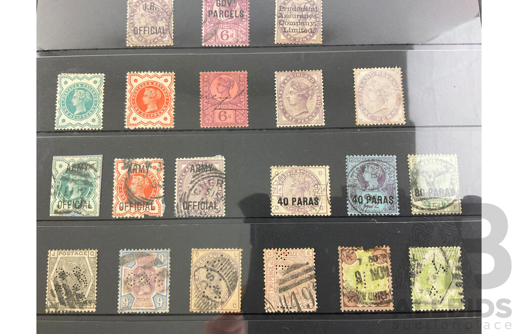 Collection of Great Britain 1840's Stamps Including Penny Black, Reds, Blue Pair, Maltese Cross, Overprints, I.R Officials, Army Officials, Levant Issues, QV Mints and Perfins