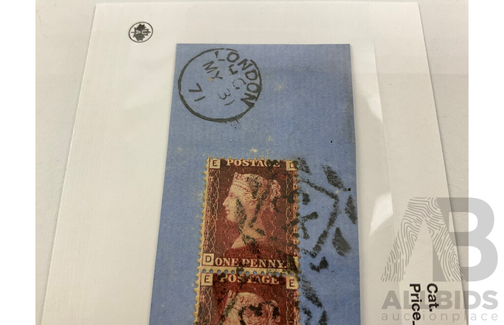 Great Britain 1858-1879 One Penny Red, Strip, Plate 129 ED, EE, EF, London Cancel