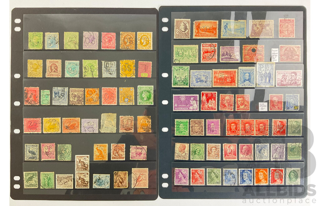Australian Predecimal Perforated Stamps Including OS, SA, NSW, OSNSW, KGVI, QE2