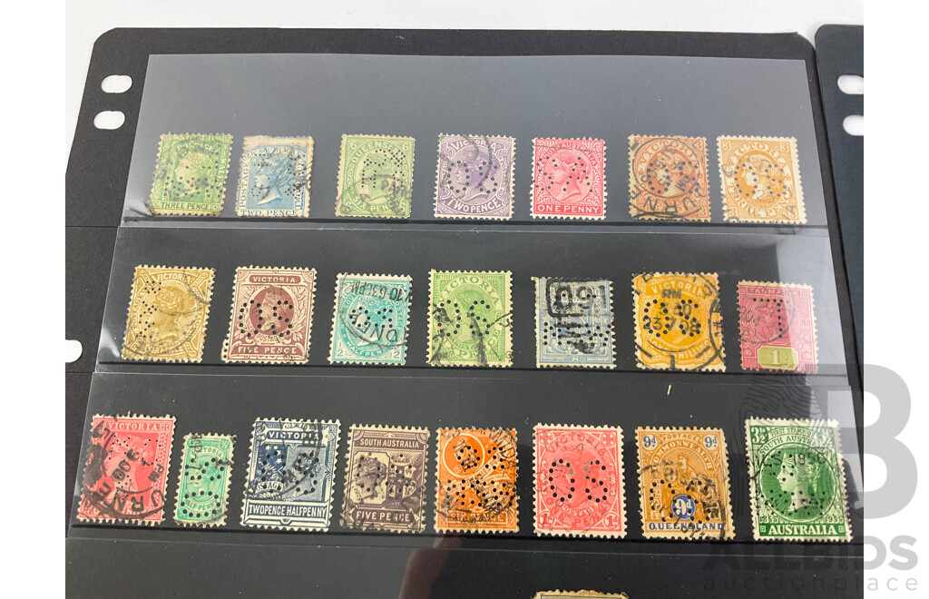 Australian Predecimal Perforated Stamps Including OS, SA, NSW, OSNSW, KGVI, QE2