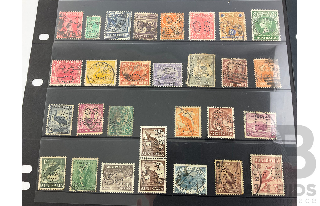 Australian Predecimal Perforated Stamps Including OS, SA, NSW, OSNSW, KGVI, QE2