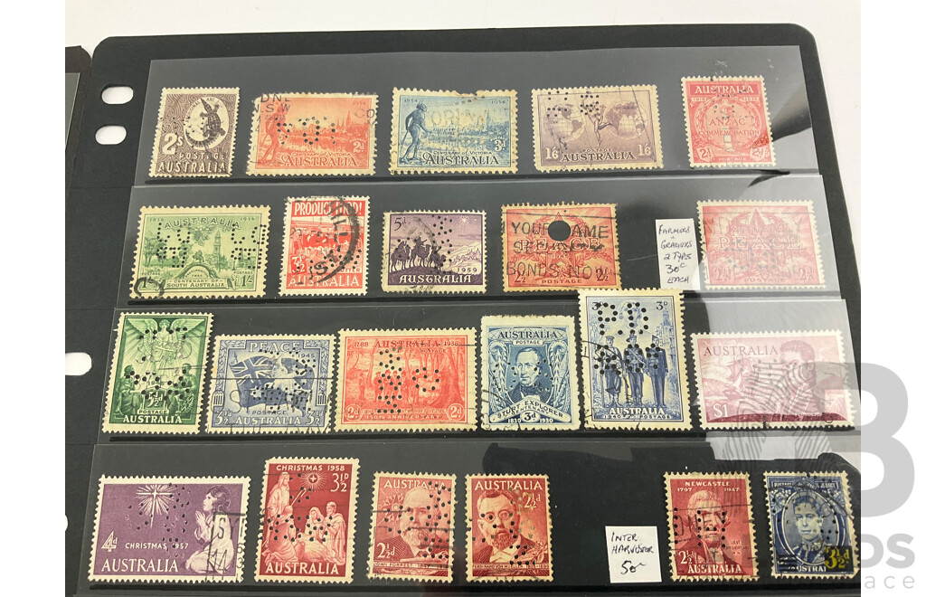 Australian Predecimal Perforated Stamps Including OS, SA, NSW, OSNSW, KGVI, QE2