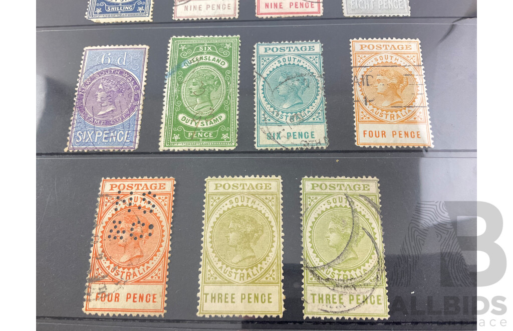 Australian Pre Federation QV State Stamps Including Queensland, South Australia, New South Wales, Victoria, Hand Cancel, Perforated