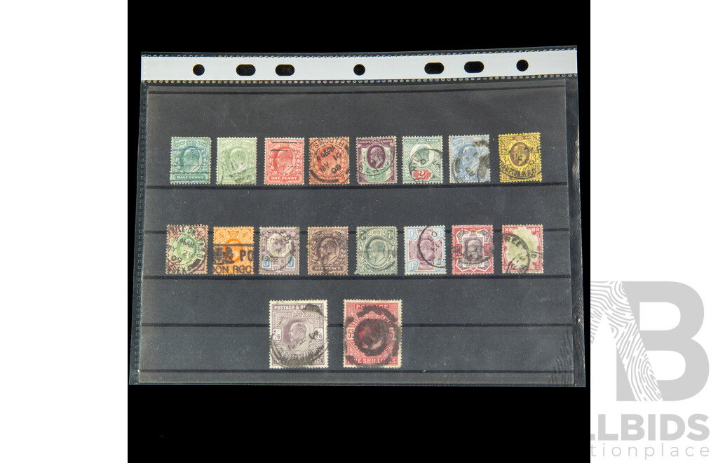 Collection of United Kingdom KEVII Stamps Spanning 1902 to 1910, Two Shilling and Six Pence Lilac, Five Shilling Carmine