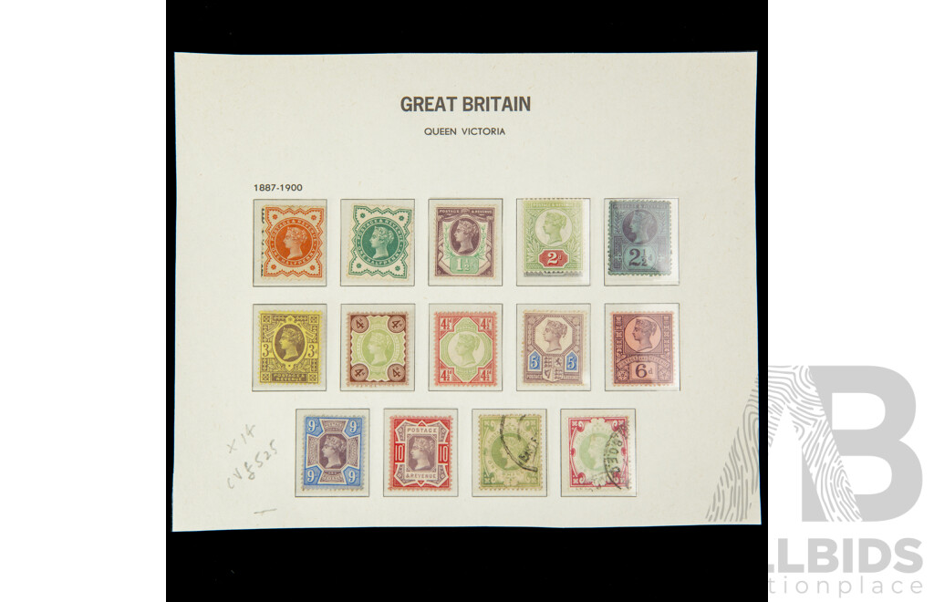 United Kingdom 1887-1900 QV Jubilee Stamp Set, Mint/Hinged, Cancelled
