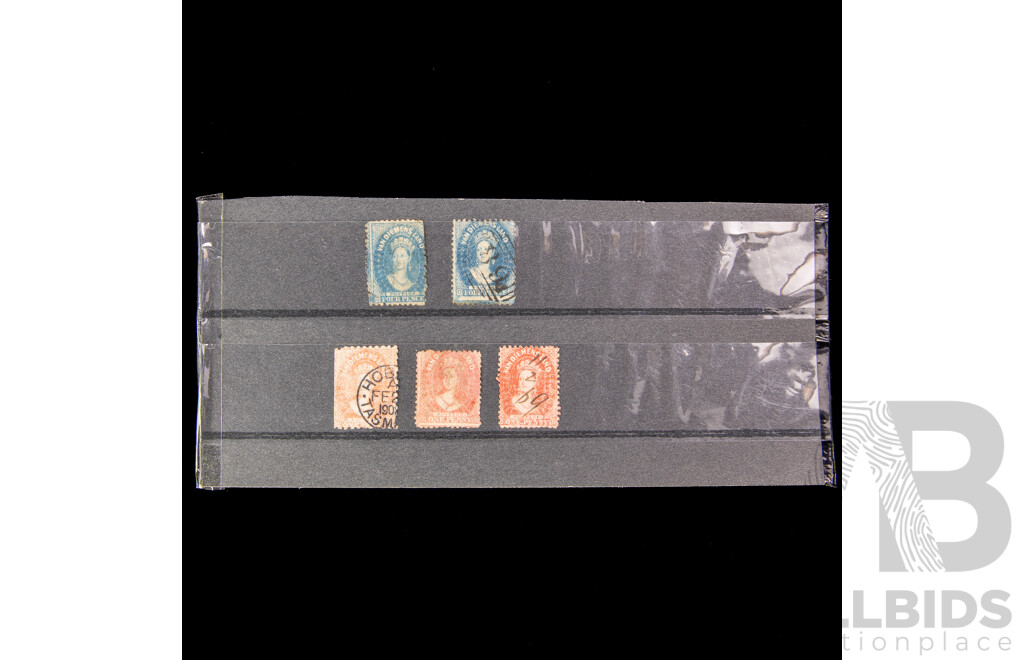 Australian 1864 Van Diemens Land QV Stamps, Hand Cancel, One to Four Penny