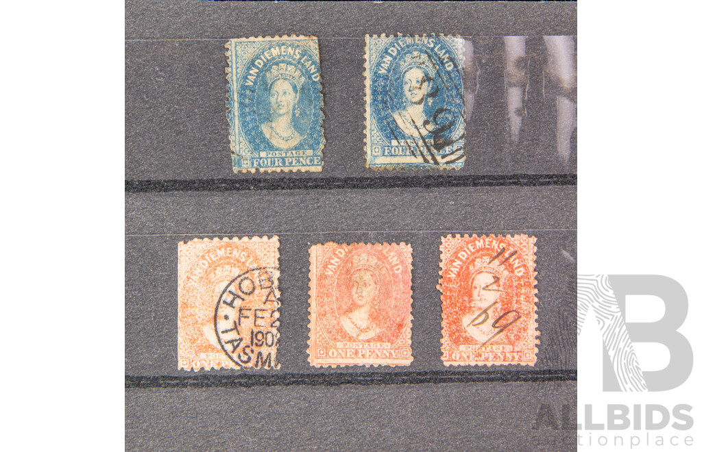 Australian 1864 Van Diemens Land QV Stamps, Hand Cancel, One to Four Penny