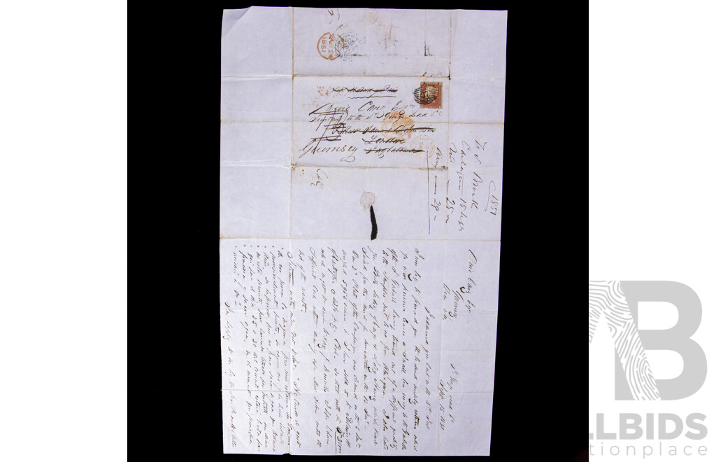 Great Britain 1841 Penny Red Stamp, Imperf - Cover From British Zoned Germany Addressed to Major Ronald G. Davies, 75 Pfennig and KGVI Two and Half Penny Stamps with WW2 Era Covers Addressed to  Major Ronald