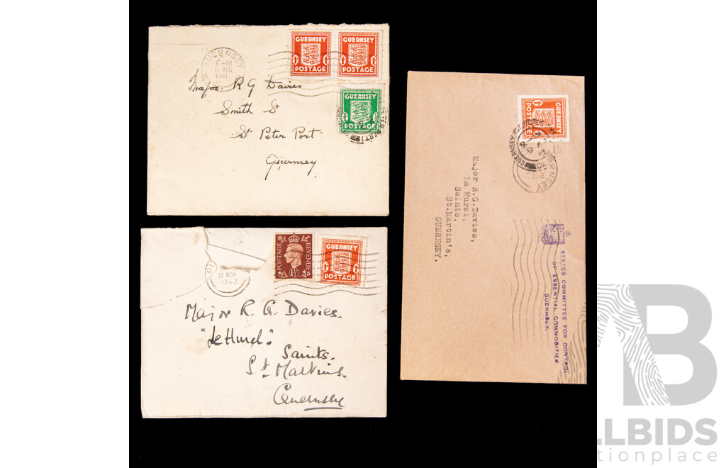 Great Britain 1841 Penny Red Stamp, Imperf - Cover From British Zoned Germany Addressed to Major Ronald G. Davies, 75 Pfennig and KGVI Two and Half Penny Stamps with WW2 Era Covers Addressed to  Major Ronald