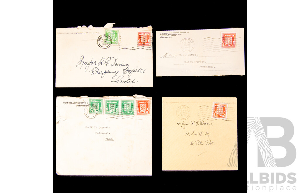 Great Britain 1841 Penny Red Stamp, Imperf - Cover From British Zoned Germany Addressed to Major Ronald G. Davies, 75 Pfennig and KGVI Two and Half Penny Stamps with WW2 Era Covers Addressed to  Major Ronald
