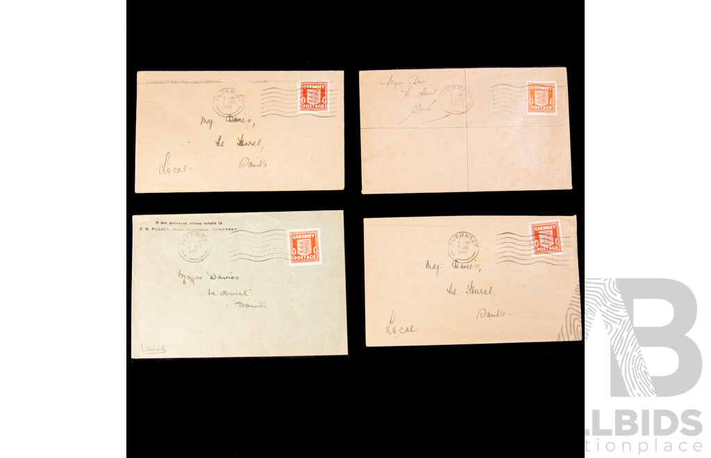Great Britain 1841 Penny Red Stamp, Imperf - Cover From British Zoned Germany Addressed to Major Ronald G. Davies, 75 Pfennig and KGVI Two and Half Penny Stamps with WW2 Era Covers Addressed to  Major Ronald