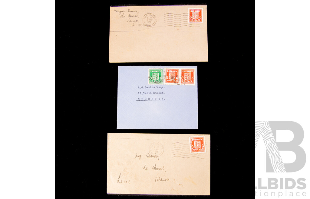 Great Britain 1841 Penny Red Stamp, Imperf - Cover From British Zoned Germany Addressed to Major Ronald G. Davies, 75 Pfennig and KGVI Two and Half Penny Stamps with WW2 Era Covers Addressed to  Major Ronald