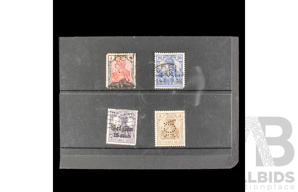 German Antique Cancelled Stamps, All Perforated, Over Print