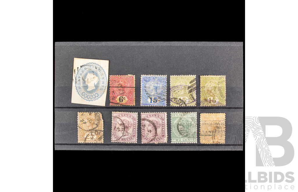 Ceylon 1880's QV Stamps, Imperf, Two Cents to Twenty Five Cents
