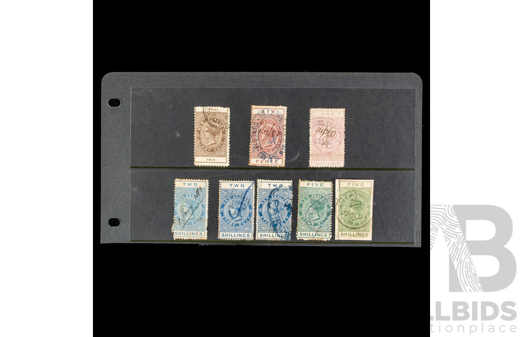 New Zealand 1860's QV Stamp Duty Stamps, Fine Paid, Sixpence to Five Shillings, Hand Cancels