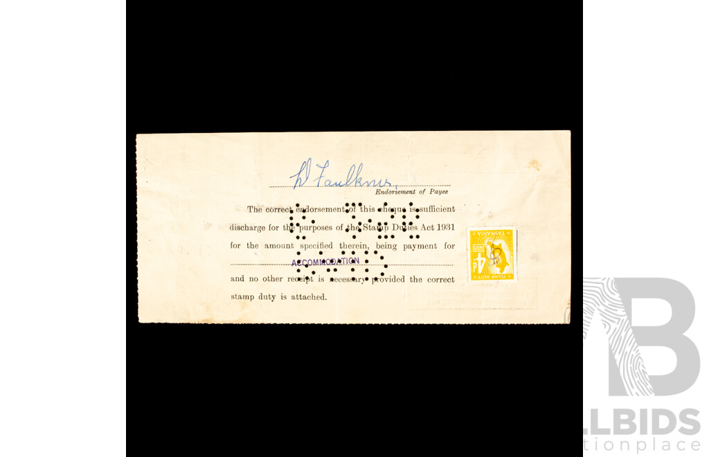 Commonwealth Bank of Australia/Government of Tasmania Bank Cheques, 1950's -1960's with Tasmanian/Victorian Stamp Duty Stamps