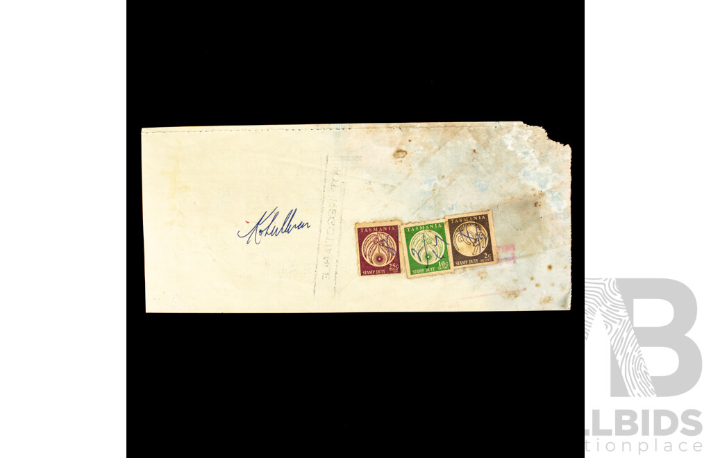 Commonwealth Bank of Australia/Government of Tasmania Bank Cheques, 1950's -1960's with Tasmanian/Victorian Stamp Duty Stamps