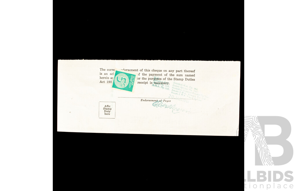 Commonwealth Bank of Australia/Government of Tasmania Bank Cheques, 1950's -1960's with Tasmanian/Victorian Stamp Duty Stamps