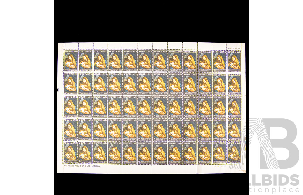 New Zealand 1966 Stamp Sheet, Threepence, 1966 Christmas - The Virgin with Child Maratta