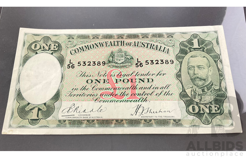 Australian 1933 One Pound Riddle/Sheehan R28, High Grade