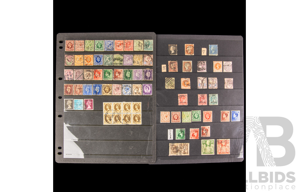 Rare Great Britain Stamps Including 1840's Penny Black, Red, Blue, Maltese Cross, QV Mint, KEVII Inverted Water Marks, KGV Mint, Over Prints Admiralty, Army Officials, Perfins QV to QE2