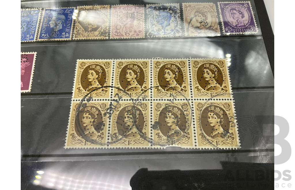 Rare Great Britain Stamps Including 1840's Penny Black, Red, Blue, Maltese Cross, QV Mint, KEVII Inverted Water Marks, KGV Mint, Over Prints Admiralty, Army Officials, Perfins QV to QE2