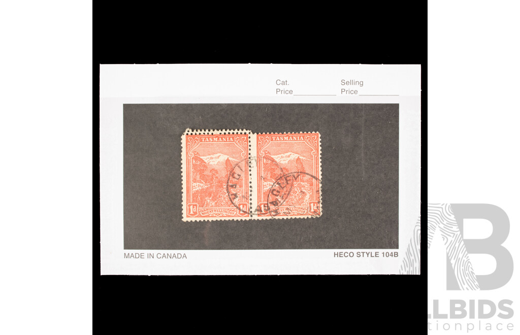 Rare Australian 1903-05 Tasmanian Stamp Pair, Mount Wellington, One Penny, Double Perforation