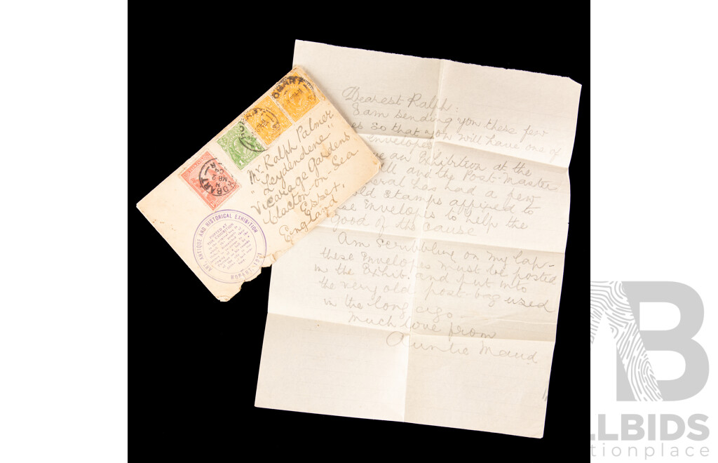 Australian 1931 KGV Art & Historical Exhibition Cover, Hobart Cancels with Letter