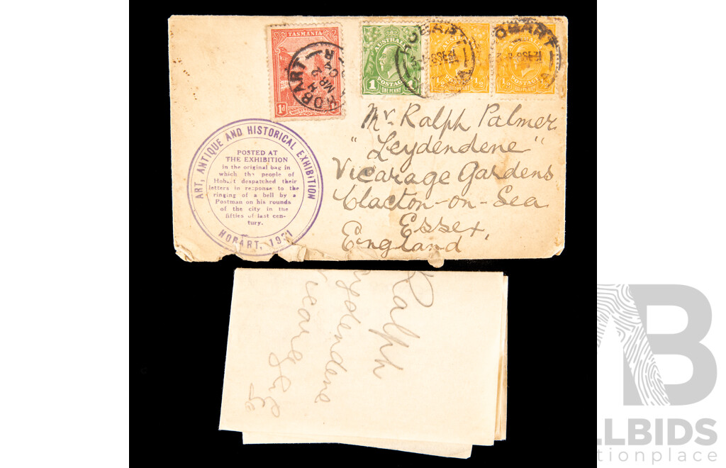 Australian 1931 KGV Art & Historical Exhibition Cover, Hobart Cancels with Letter