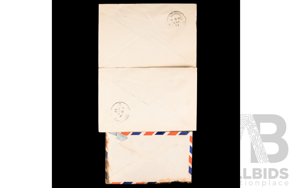 Salvaged Mail Aircraft Crash Singapore 13.3.1954(Stamped) Sydney-London Royal Visit Cancel with Two B.O.A.C First Flight London to Colombo Covers