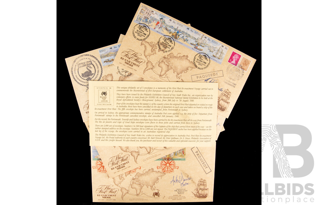 Five Australian 1988 Bicentennial Re-Enactment European Voyage Covers