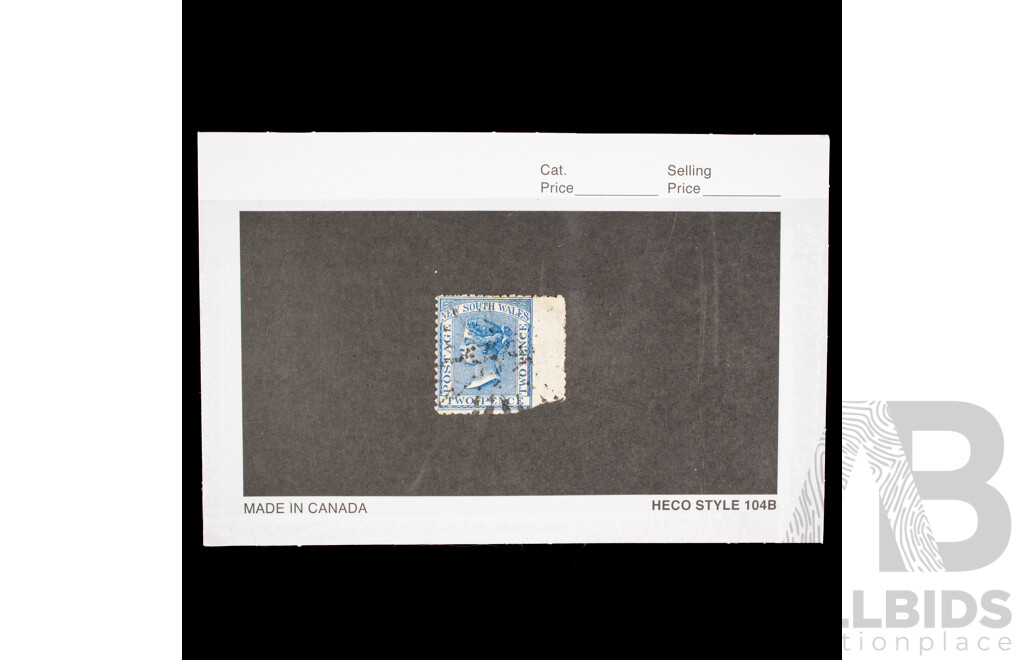 Australian 1882-1897 New South Wales QV Two Pence Stamp, Prussian Blue, Imperforate Between Margin