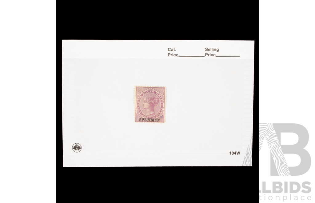 Australian 1882-1897 New South Wales Stamp, Specimen, Mauve, Six Pence, Mint/Hinged