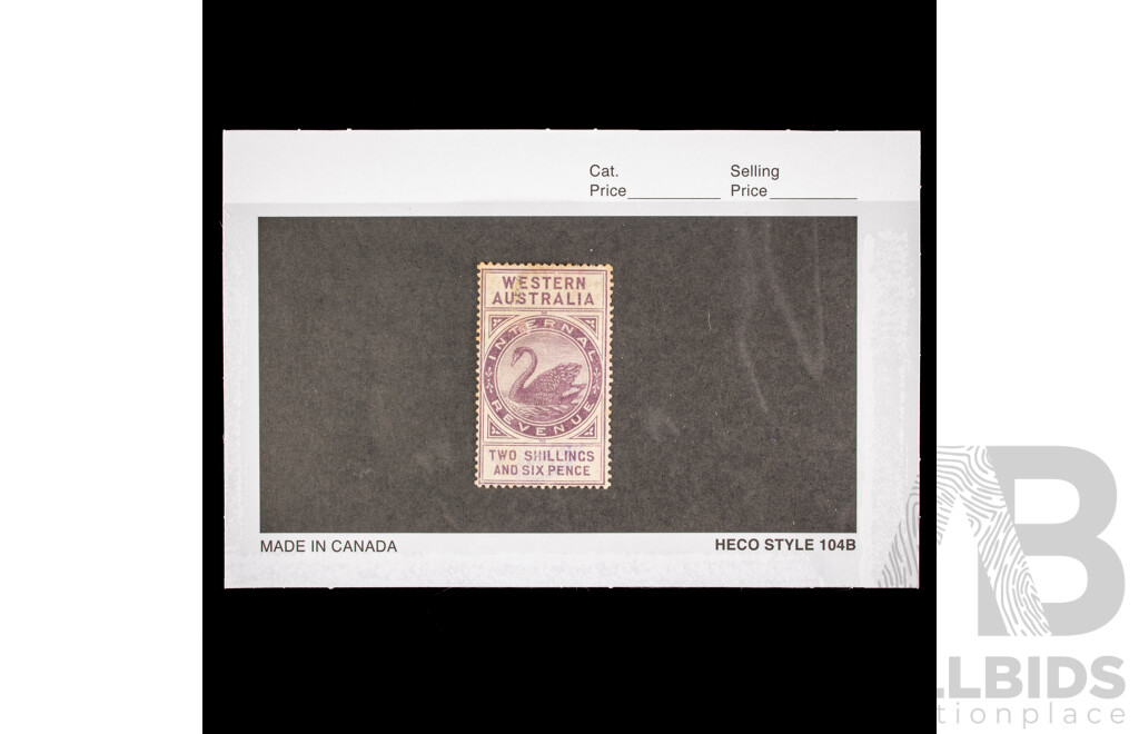 Australian Western Australia 1880's Mint Stamp, Two Shillings and Sixpence, CA Over Crown Water Mark, Dull Purple