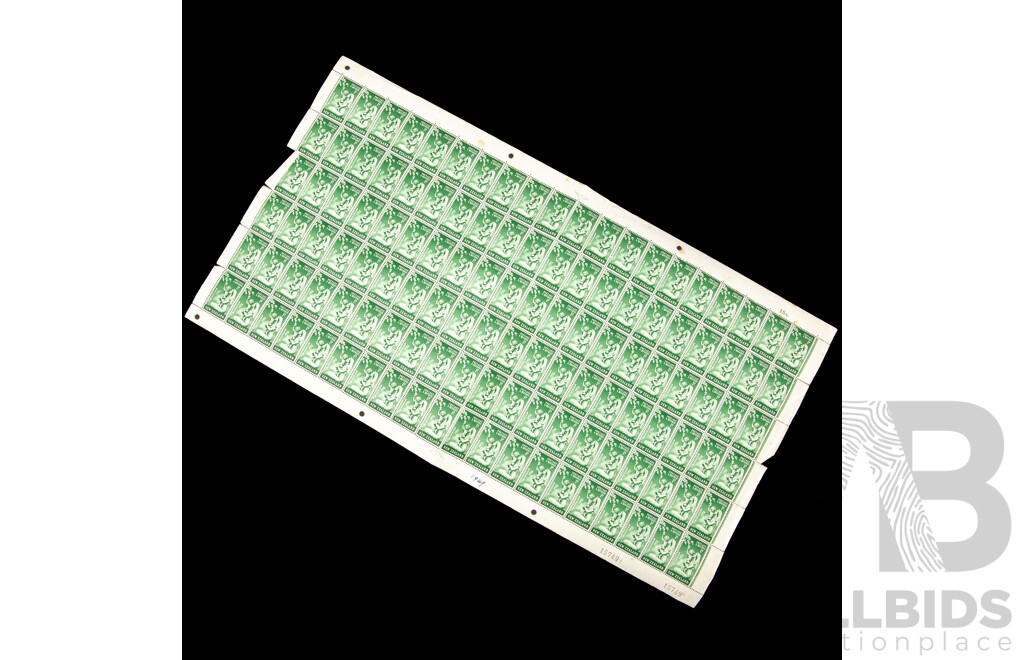 New Zealand 1949 Stamp Sheet, Health Series, Green Nurse
