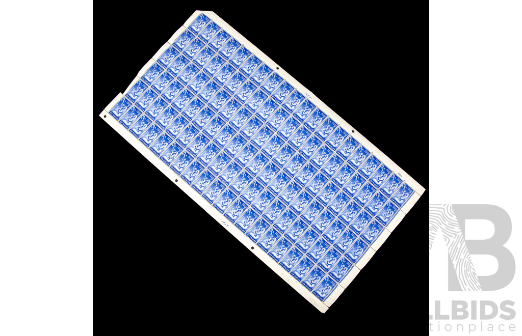 New Zealand 1949 Stamp Sheet, Health Series, Blue Nurse
