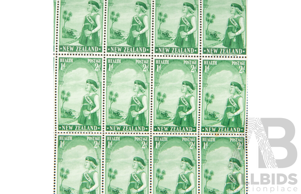 New Zealand 1957/58 Stamp Sheet, Health Series, Fourth National Scout Jamboree Girl Cadet