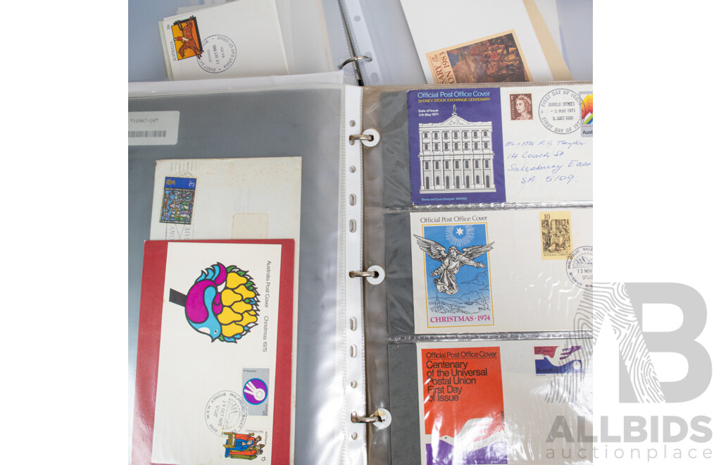 Two Albums of Australian First Day Covers Spanning Years 1963 to 2013 Including Petty Cash Vouchers, Gunning Fine Wool, Bicentenary and More