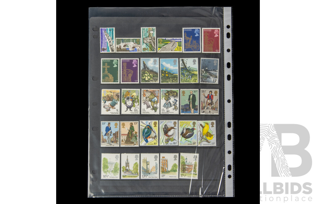 Collection of Great Britain Stamps, Mostly Mint Including QE2, Concord, Charles and Diana, Industry Year, English Embroidery and More