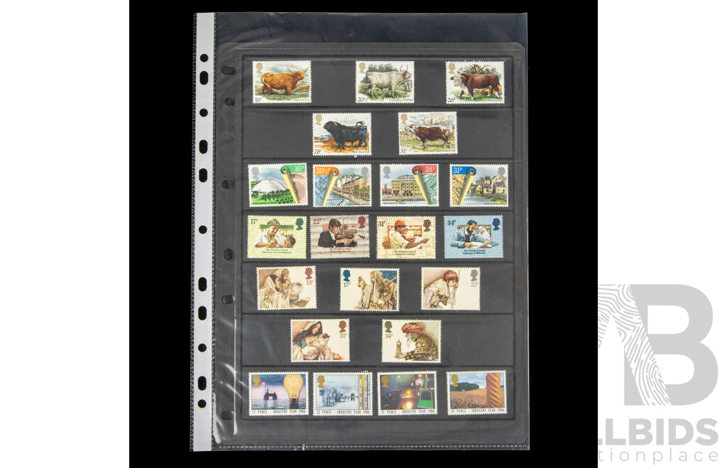 Collection of Great Britain Stamps, Mostly Mint Including QE2, Concord, Charles and Diana, Industry Year, English Embroidery and More
