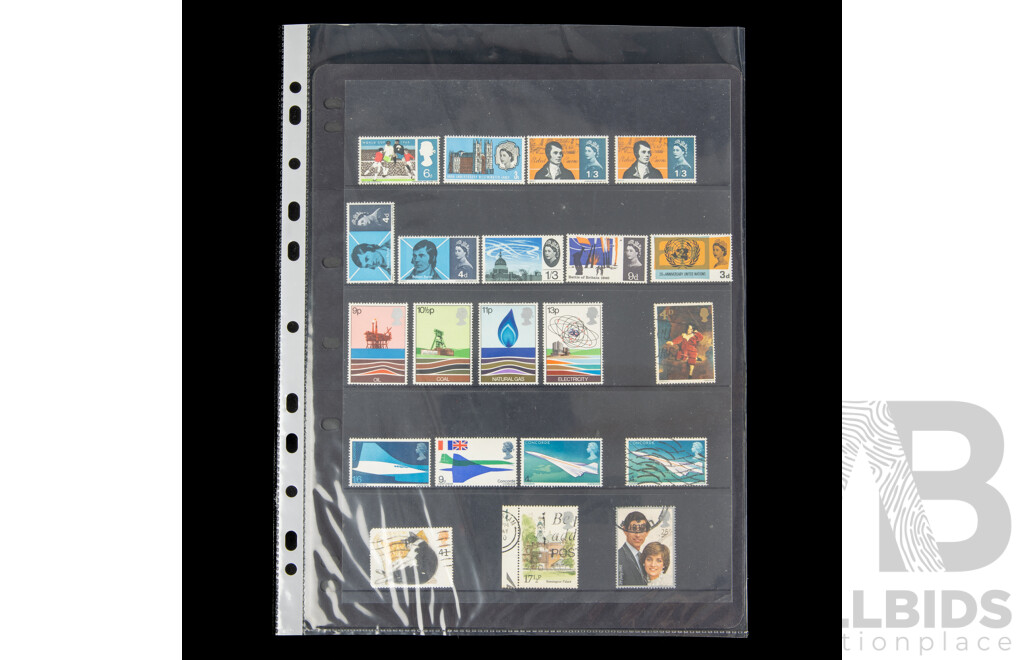 Collection of Great Britain Stamps, Mostly Mint Including QE2, Concord, Charles and Diana, Industry Year, English Embroidery and More