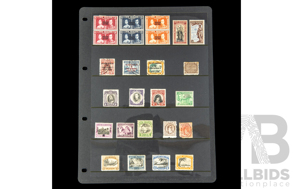 Collection of Vintage New Zealand/Cook Islands Stamps, Mostly Mint/Hinged, Over Prints, Surcharges
