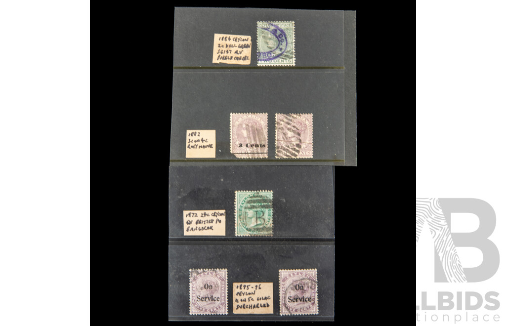 Ceylon 1870's-1890's QV Stamps, Surcharge, Over Prints