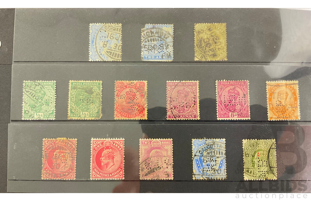 Collection of India 1880'-1900's Stamps, QV, KEVII, KGV, Perfins