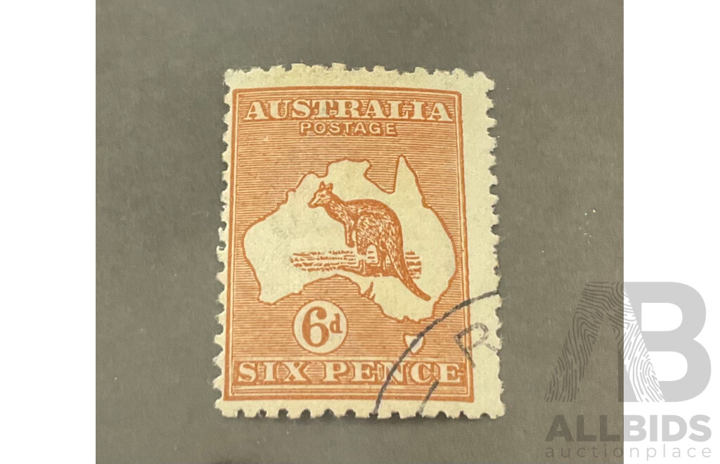 Australian Kangaroo on Map Stamp, Six Pence