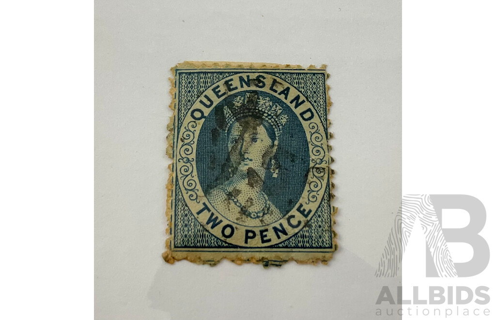 Australian Queensland 1860's QV Chalon Stamp, Two Penny