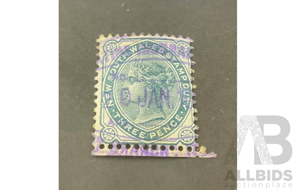 Australian New South Wales 1901 QV Error Stamp, Misaligned Bottom Perforation, Purple Cancel