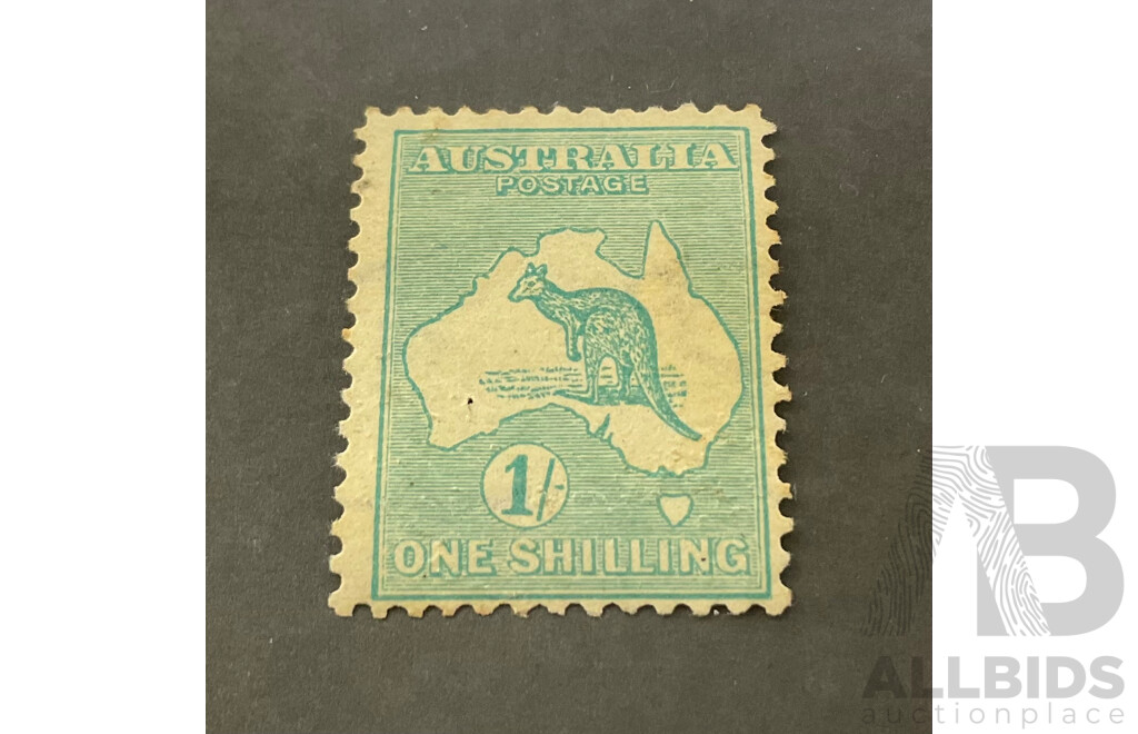 Australian 1915 Kangaroo on Map Stamp, One Shilling, Sideways Watermark