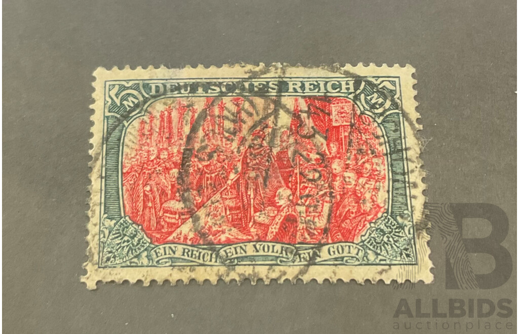 Germany 1900 Stamp, Wilhelm II at the Empires 25th Anniversary Celebration, Reichspost, Type 17, Variety One, Five Mark